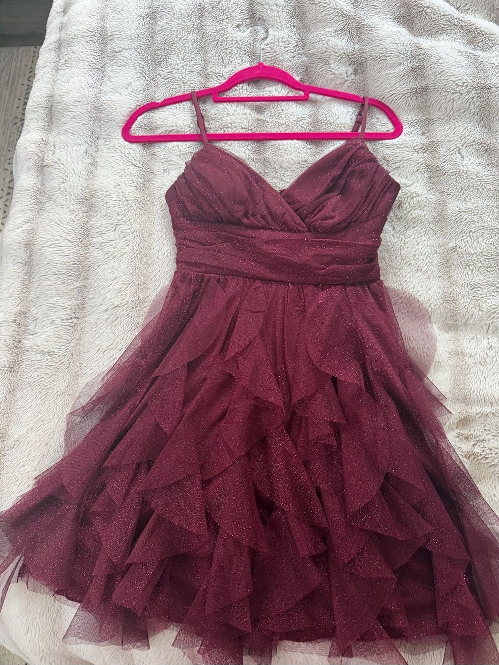 Juniors Sparkle Tulle Party Dress in Wine